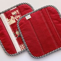 Red Quilted Potholder Set, Retro Kitchen Hot Pads
