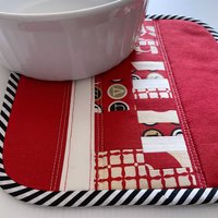 Red Quilted Potholder Set, Retro Kitchen Hot Pads