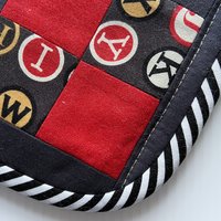 Handmade Quilted Potholder Set, Retro Typewriter Fabric, Kitchen Hot Pads