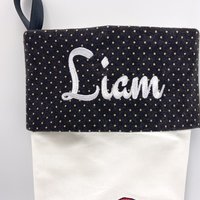 Personalized Christmas Stocking, Embroidered with Bear in Santa Hat and Your Choice of Name