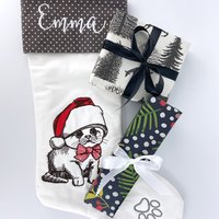 Personalized Christmas Stocking, Embroidered with Sweet Kitten and Your Choice of Name