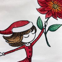 Personalized Embroidered Christmas Stocking, Girl and Poinsettia, Keepsake Family Stocking