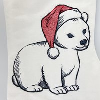 Personalized Christmas Stocking, Embroidered with Bear in Santa Hat and Your Choice of Name