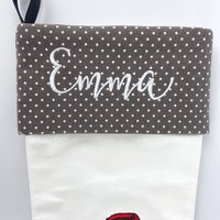 Personalized Christmas Stocking, Embroidered with Sweet Kitten and Your Choice of Name