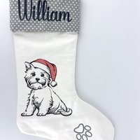 Personalized Christmas Stocking, Embroidered with Puppy and Your Choice of Name