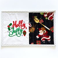 Embroidered Christmas Mug Rug, Holiday Snack Placemat
