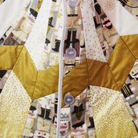 Quilted Christmas Tree Skirt, Nutcracker Fabric, Gold Metallic Snowflakes, 58"