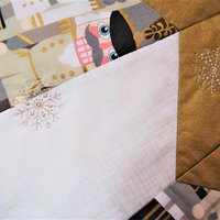 Quilted Christmas Tree Skirt, Nutcracker Fabric, Gold Metallic Snowflakes, 58"