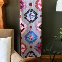 Handmade Quilt, Modern Patchwork, Vibrant Colors, Pinks and Purples, 54 X 63