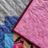 Handmade Quilt, Modern Patchwork, Vibrant Colors, Pinks and Purples, 54 X 63