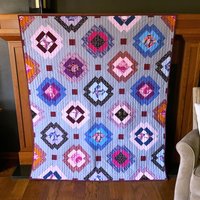 Handmade Quilt, Modern Patchwork, Vibrant Colors, Pinks and Purples, 54 X 63