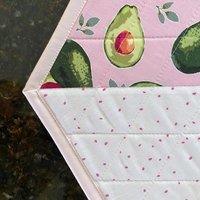 Placemats, Quilted Pink and White with Avocados and Dots, Perfect for Round Tables, Set of Two Hexagon-Shaped Table Mats