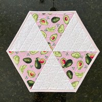 Placemats, Quilted Pink and White with Avocados and Dots, Perfect for Round Tables, Set of Two Hexagon-Shaped Table Mats