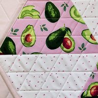 Placemats, Quilted Pink and White with Avocados and Dots, Perfect for Round Tables, Set of Two Hexagon-Shaped Table Mats