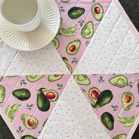 Placemats, Quilted Pink and White with Avocados and Dots, Perfect for Round Tables, Set of Two Hexagon-Shaped Table Mats