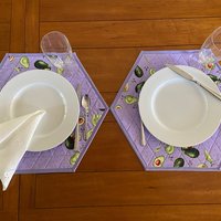 Handmade Purple Avocado Placemats, Hexagon Table Mats, Set of Two