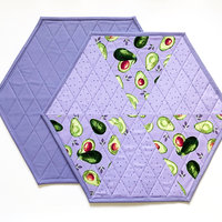 Handmade Purple Avocado Placemats, Hexagon Table Mats, Set of Two