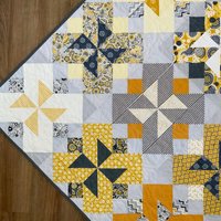 Handmade Quilt, Scrappy Modern Throw in Yellow and Gray, Gender Neutral Gift, 56 X 70