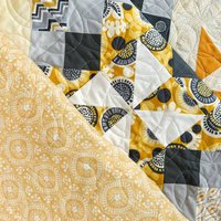 Handmade Quilt, Scrappy Modern Throw in Yellow and Gray, Gender Neutral Gift, 56 X 70