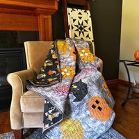 Handmade Quilt, Halloween, Modern Ghost Throw, Spooky Fall Decor, 62 X 64