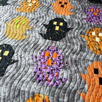 Handmade Quilt, Halloween, Modern Ghost Throw, Spooky Fall Decor, 62 X 64