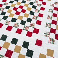 Handmade Christmas Quilt, Christmas Holiday Colors, Large Throw, 55 X 72