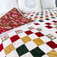 Handmade Christmas Quilt, Christmas Holiday Colors, Large Throw, 55 X 72