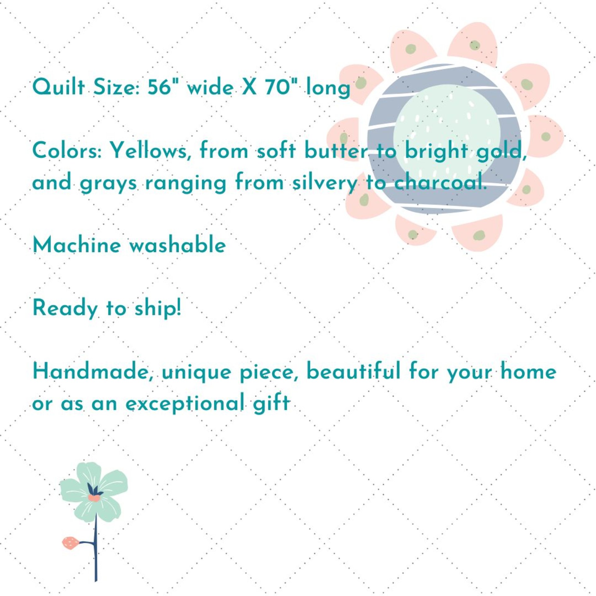 Handmade Quilt, Scrappy Modern Throw in Yellow and Gray, Gender Neutral Gift, 56 X 70