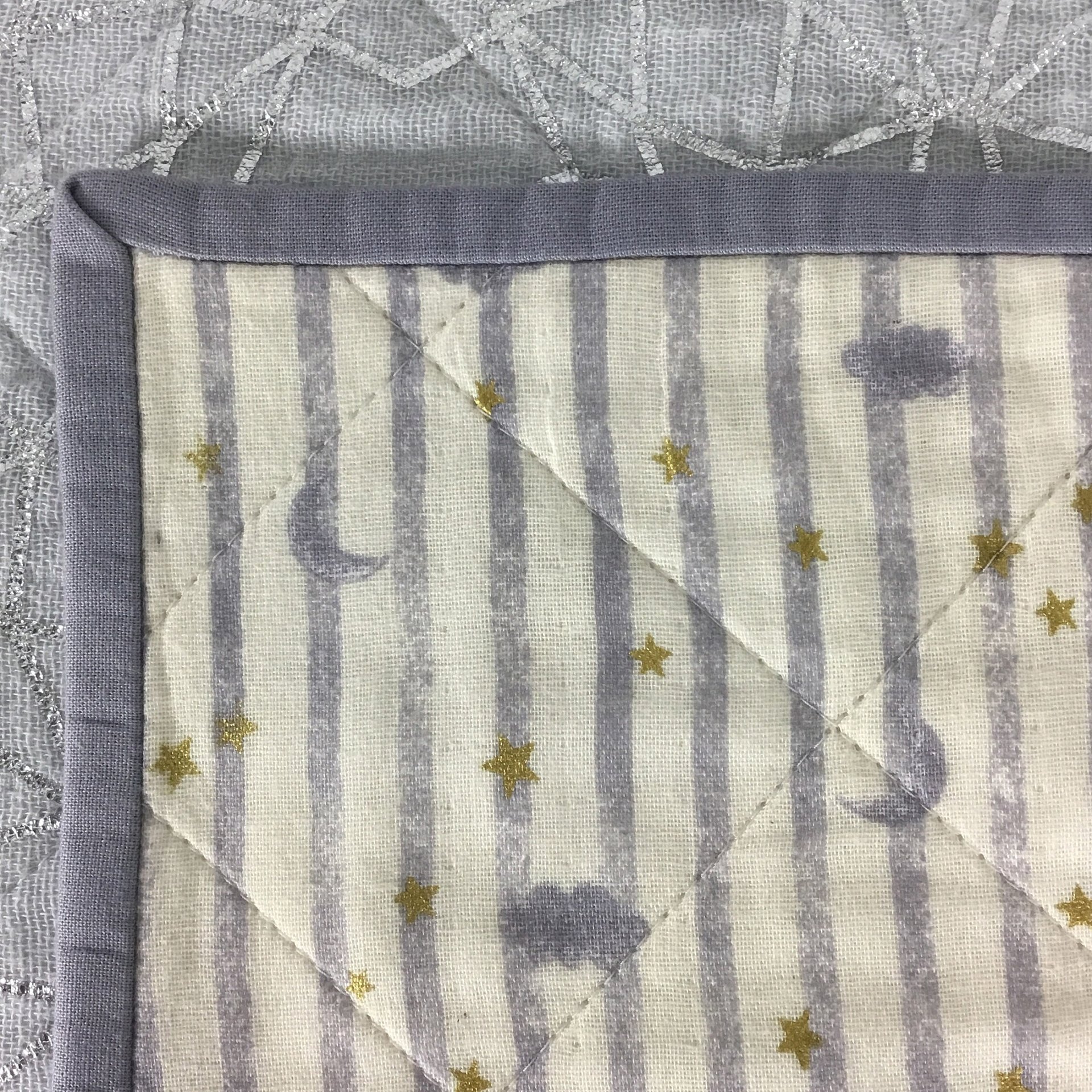 Baby Quilt, Lightweight Reversible Cotton Quilt, Perfect for Stroller, Blanket with Moon and Stars, 34 X 42