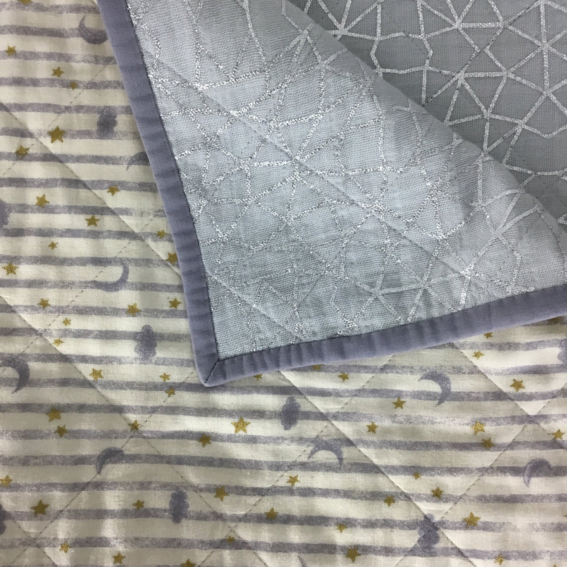 Baby Quilt, Lightweight Reversible Cotton Quilt, Perfect for Stroller, Blanket with Moon and Stars, 34 X 42