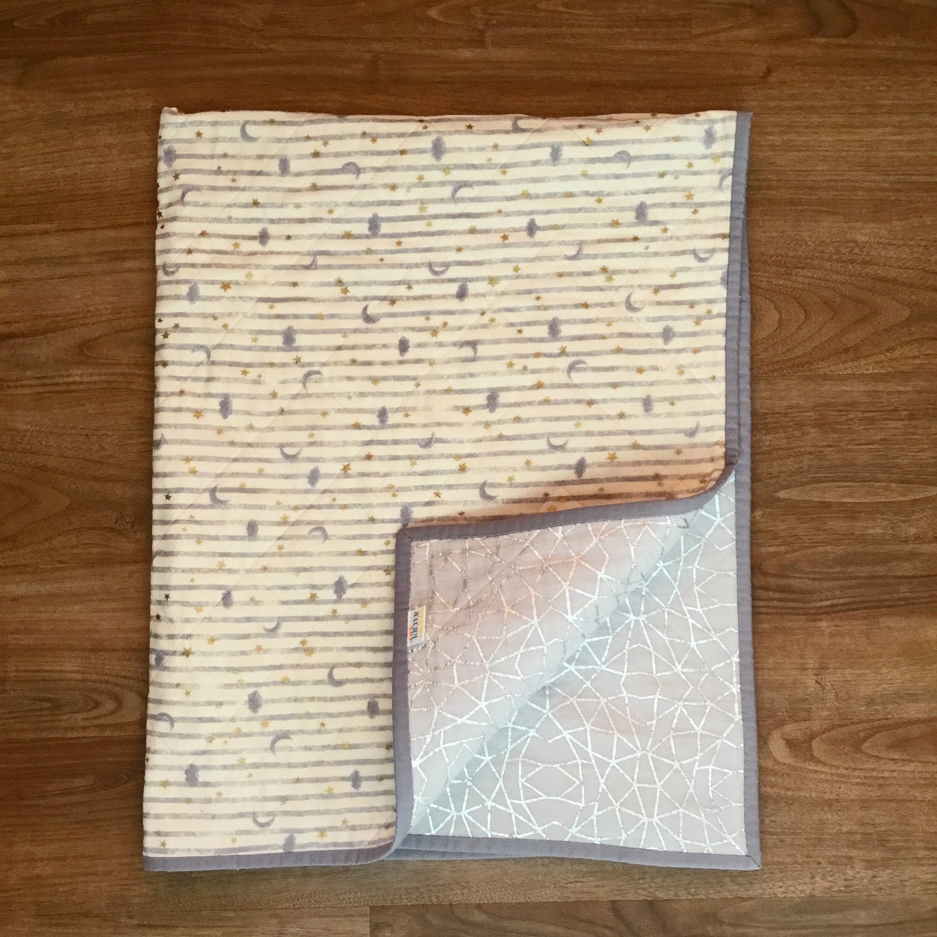 Baby Quilt, Lightweight Reversible Cotton Quilt, Perfect for Stroller, Blanket with Moon and Stars, 34 X 42