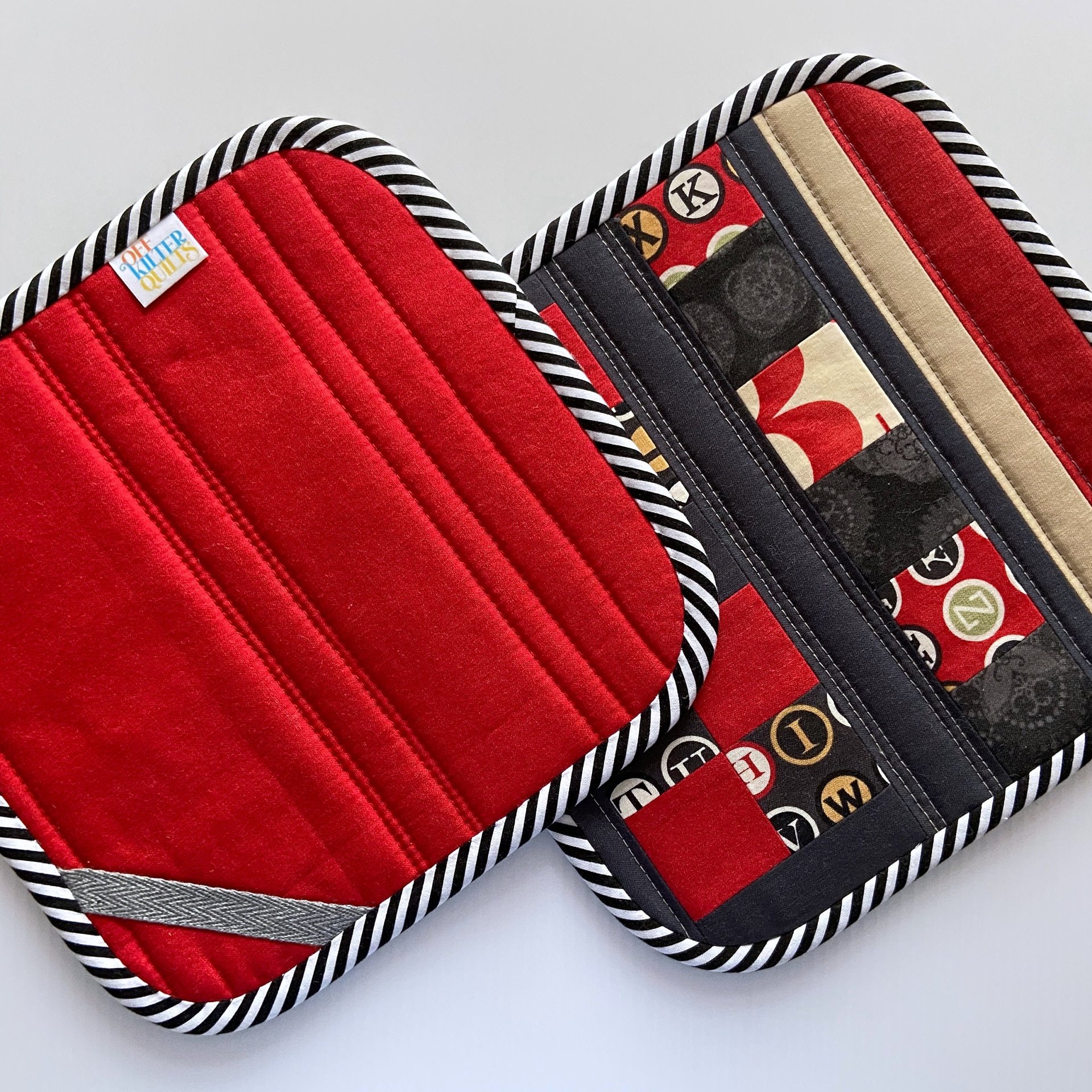 Handmade Quilted Potholder Set, Retro Typewriter Fabric, Kitchen Hot Pads