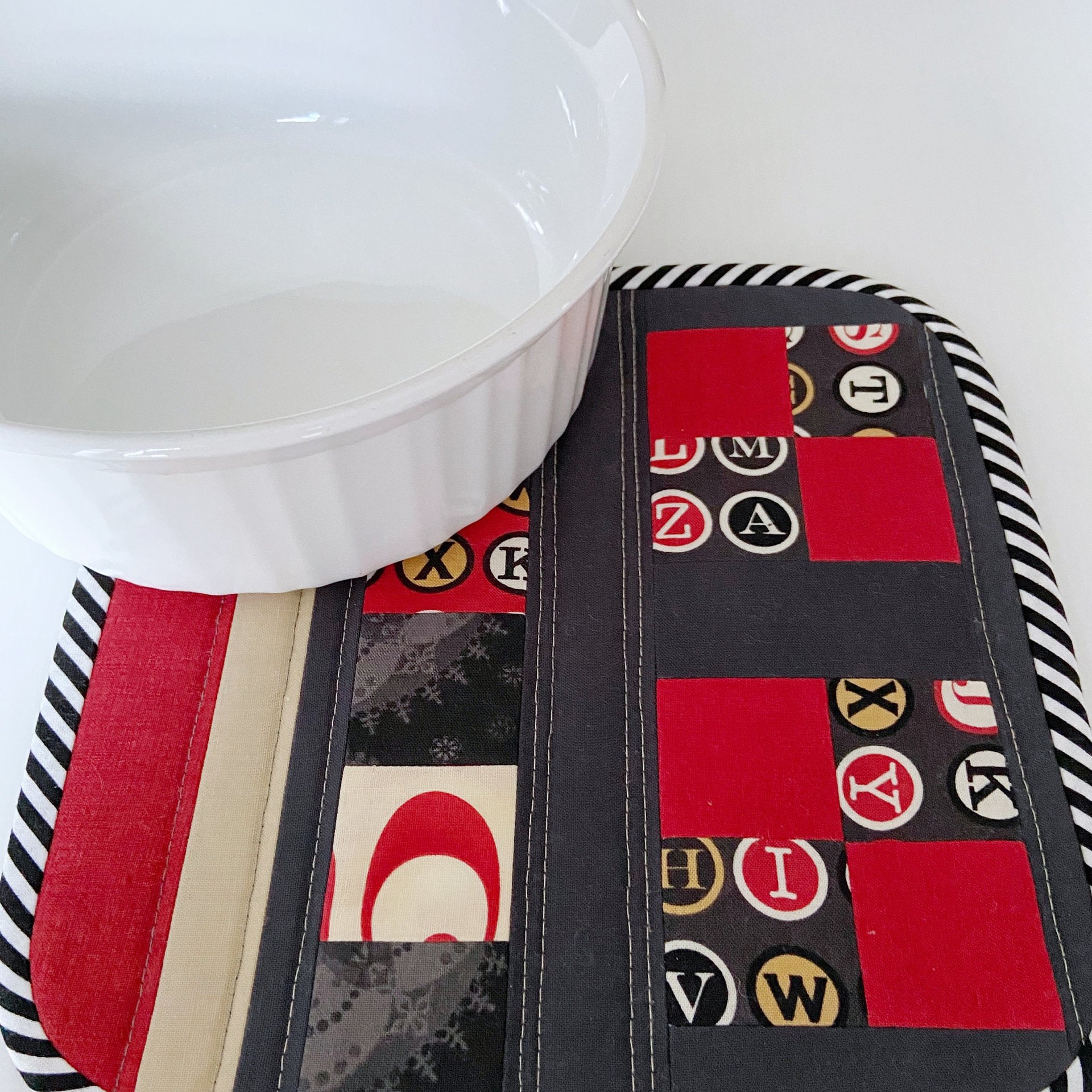 Handmade Quilted Potholder Set, Retro Typewriter Fabric, Kitchen Hot Pads