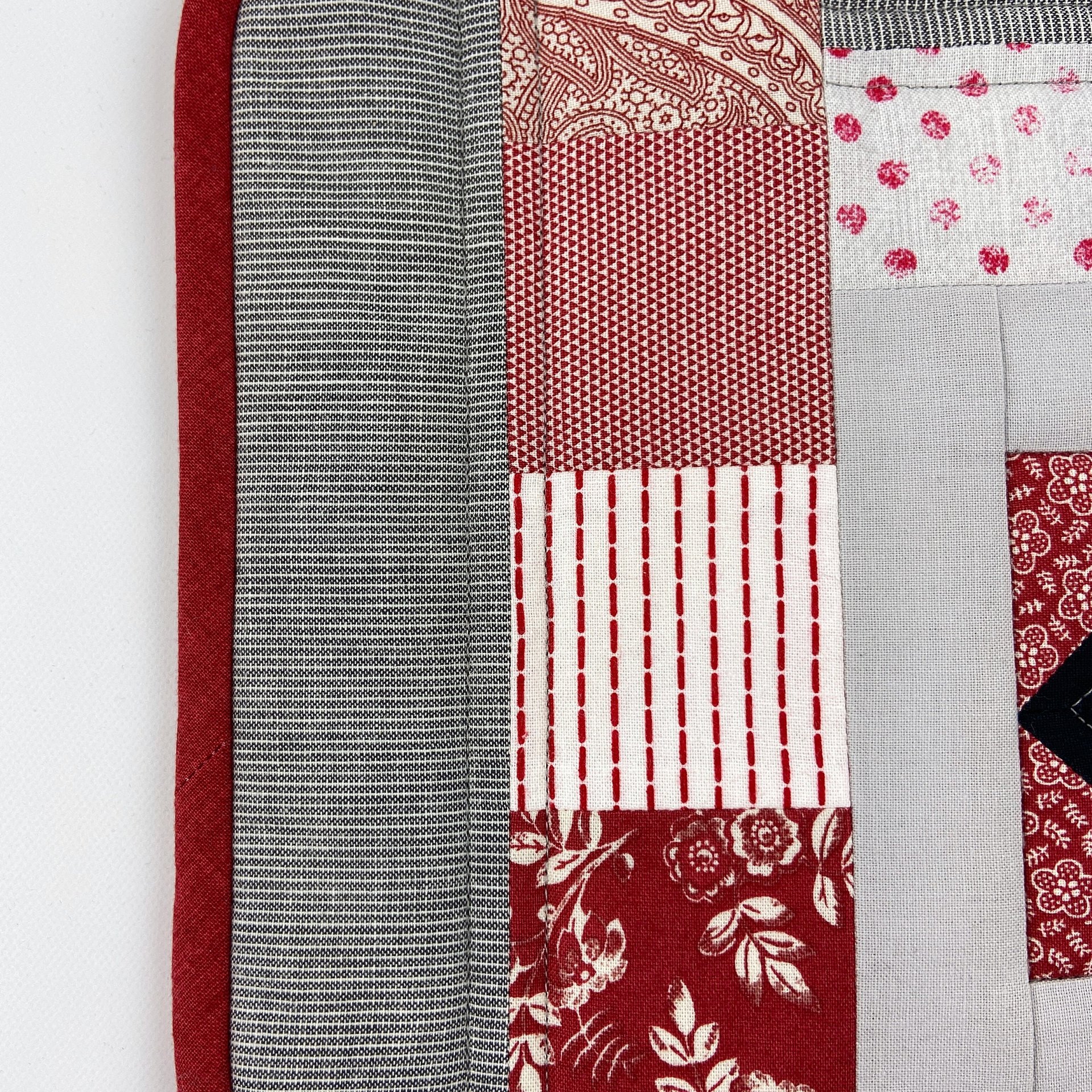 Red and Gray Quilted Potholder Set, Handmade Hot Pads