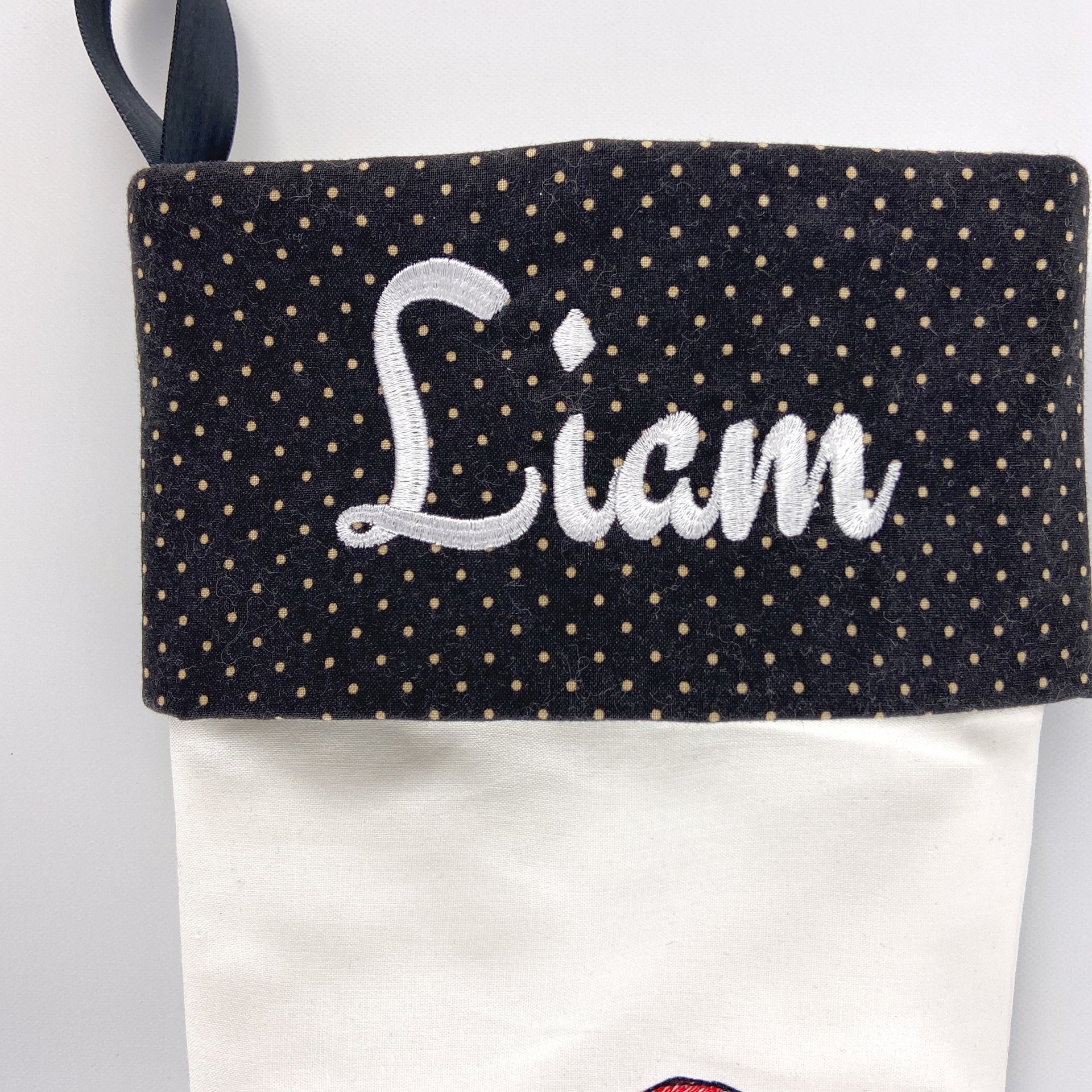 Personalized Christmas Stocking, Embroidered with Bear in Santa Hat and Your Choice of Name