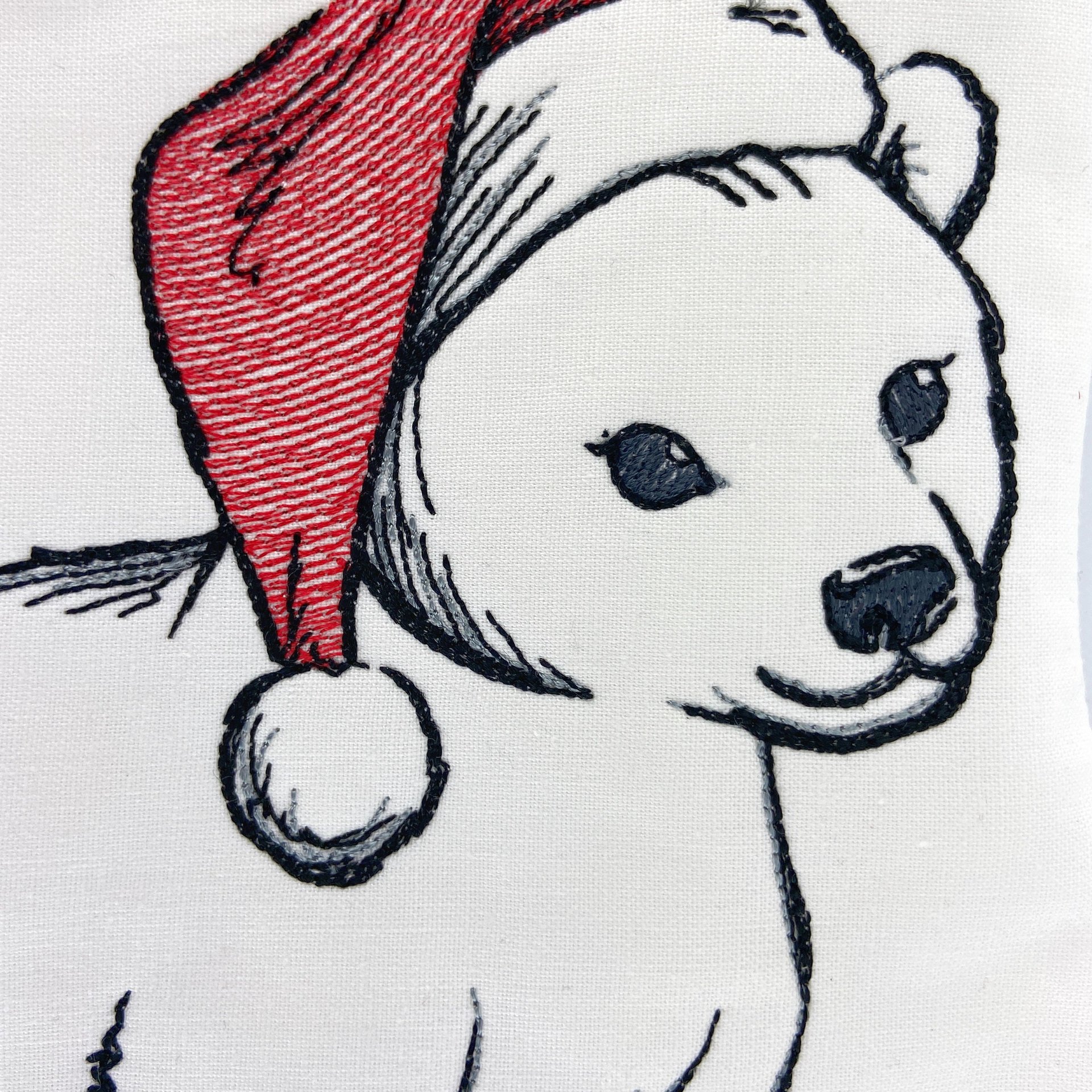 Personalized Christmas Stocking, Embroidered with Bear in Santa Hat and Your Choice of Name