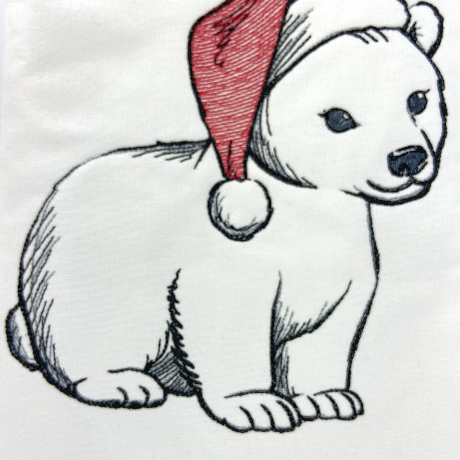 Personalized Christmas Stocking, Embroidered with Bear in Santa Hat and Your Choice of Name