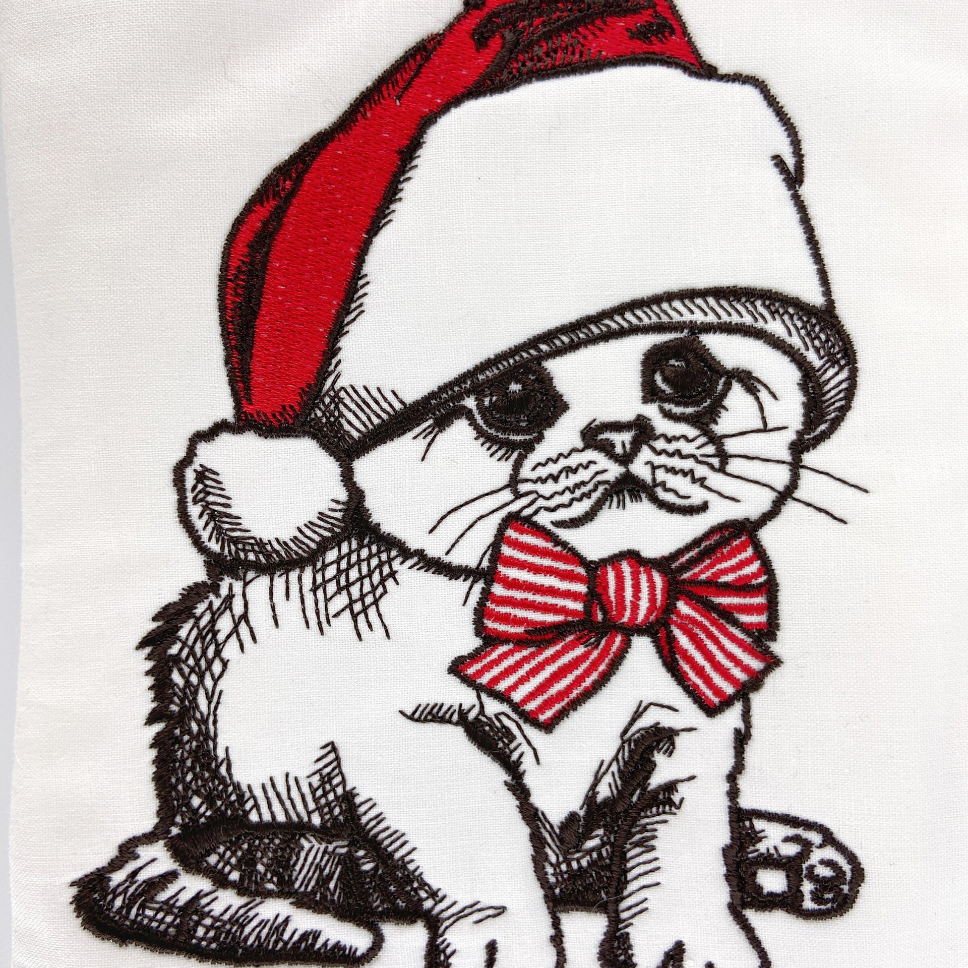 Personalized Christmas Stocking, Embroidered with Sweet Kitten and Your Choice of Name