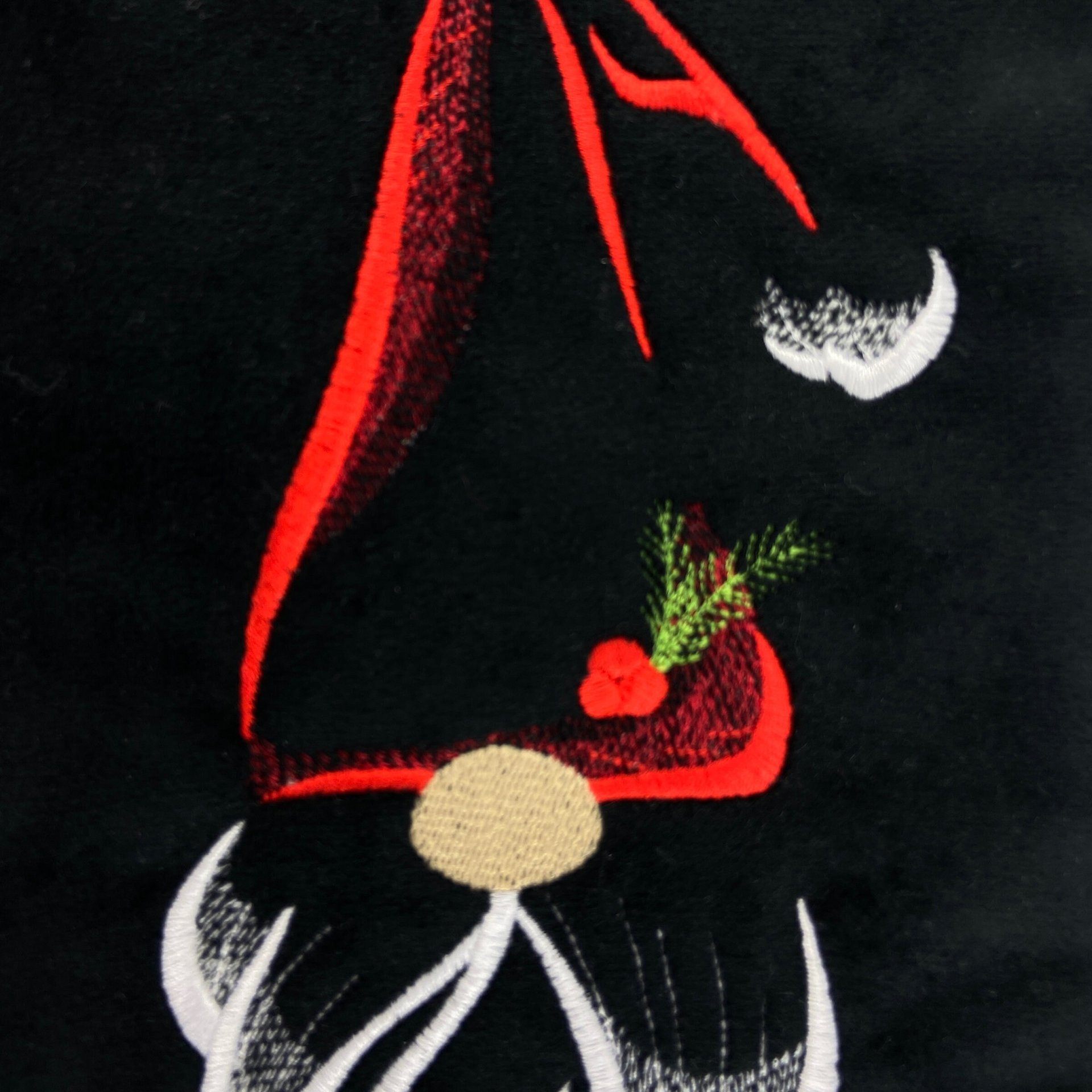Personalized Christmas Stocking, Embroidered with Gnome in Santa Hat and Your Choice of Name