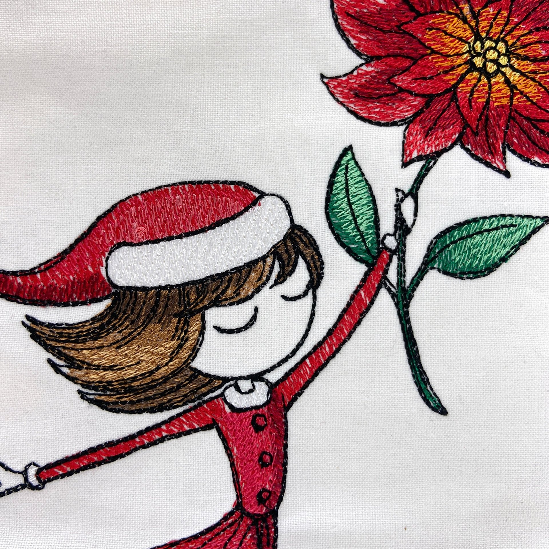 Personalized Embroidered Christmas Stocking, Girl and Poinsettia, Keepsake Family Stocking