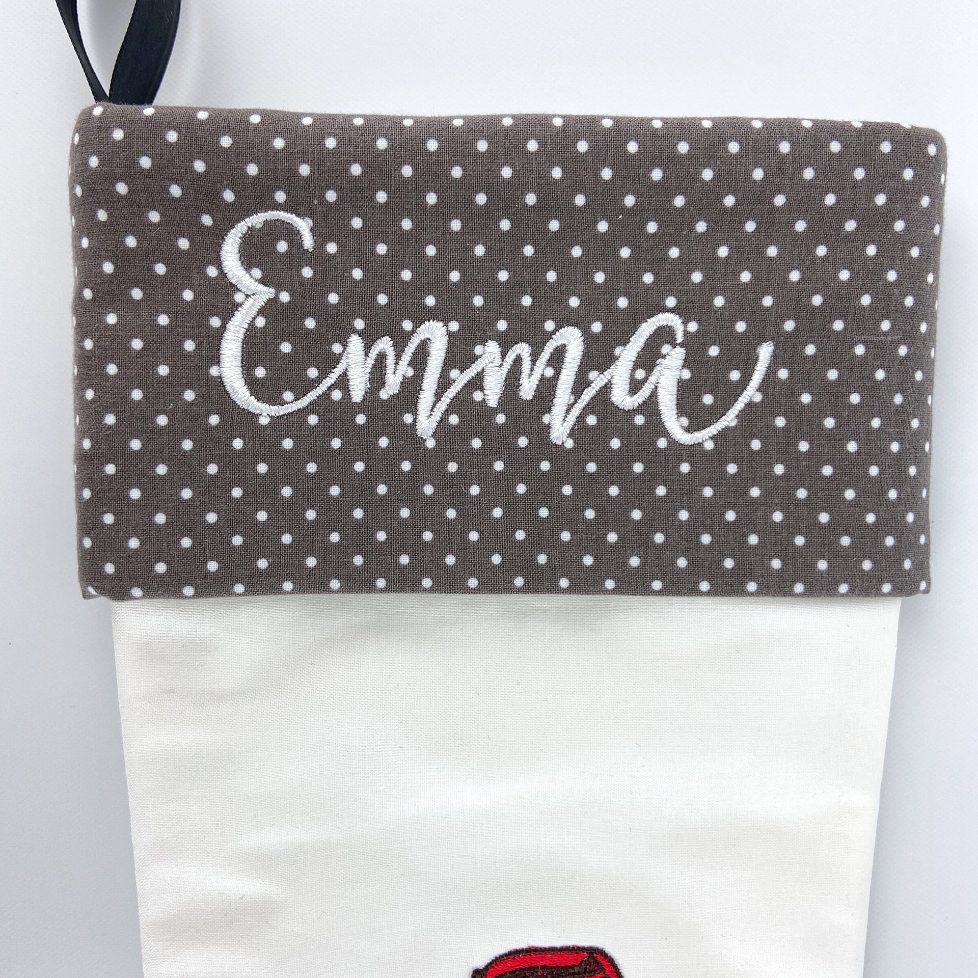 Personalized Christmas Stocking, Embroidered with Sweet Kitten and Your Choice of Name