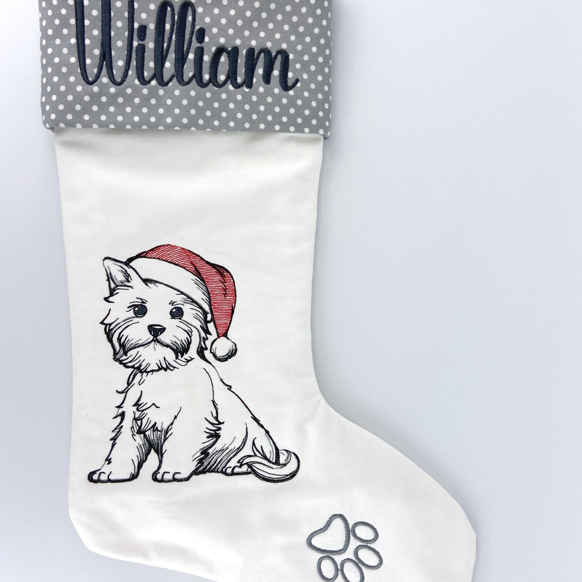 Personalized Christmas Stocking, Embroidered with Puppy and Your Choice of Name