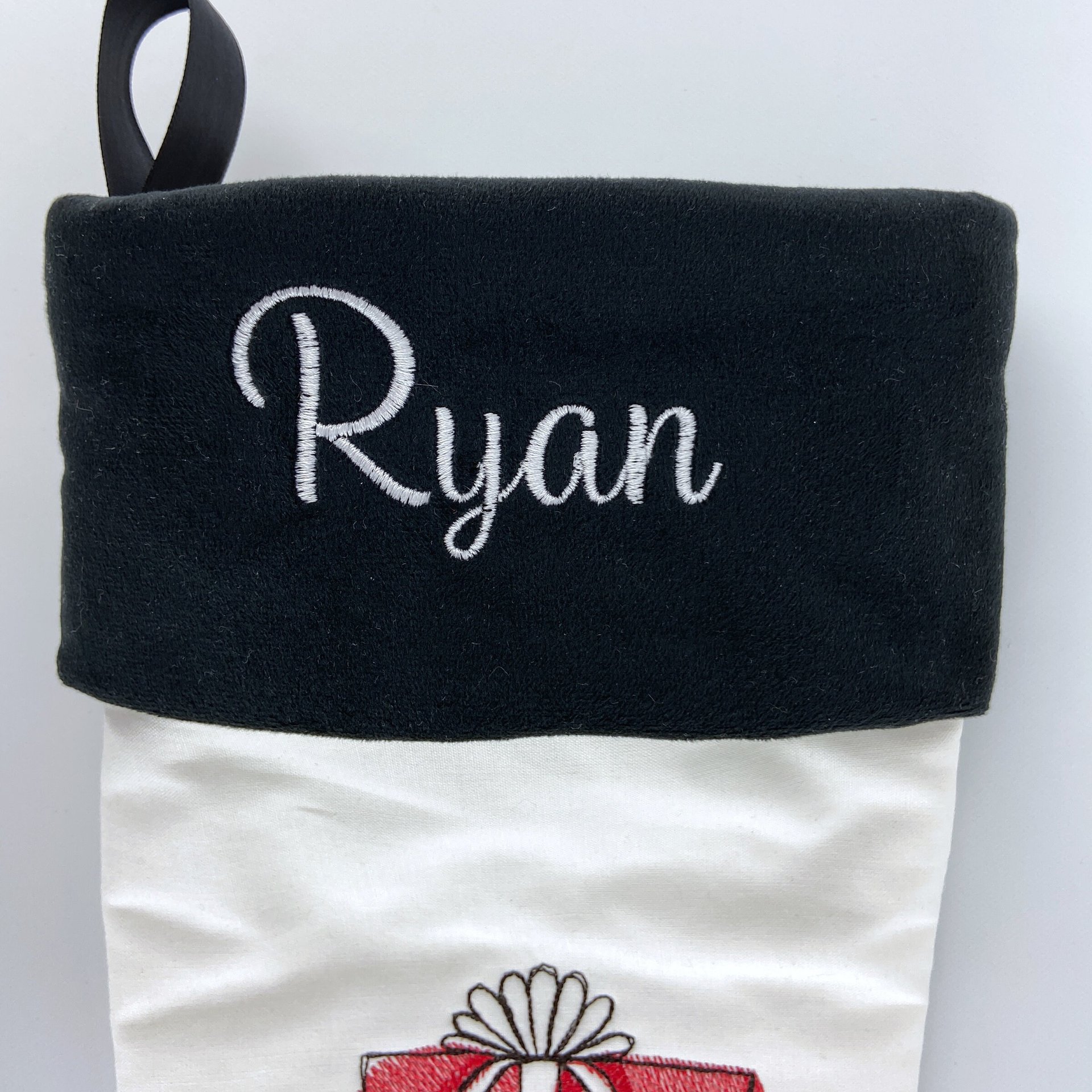 Personalized Christmas Stocking, Embroidered with Bear and Penguin and Your Choice of Name