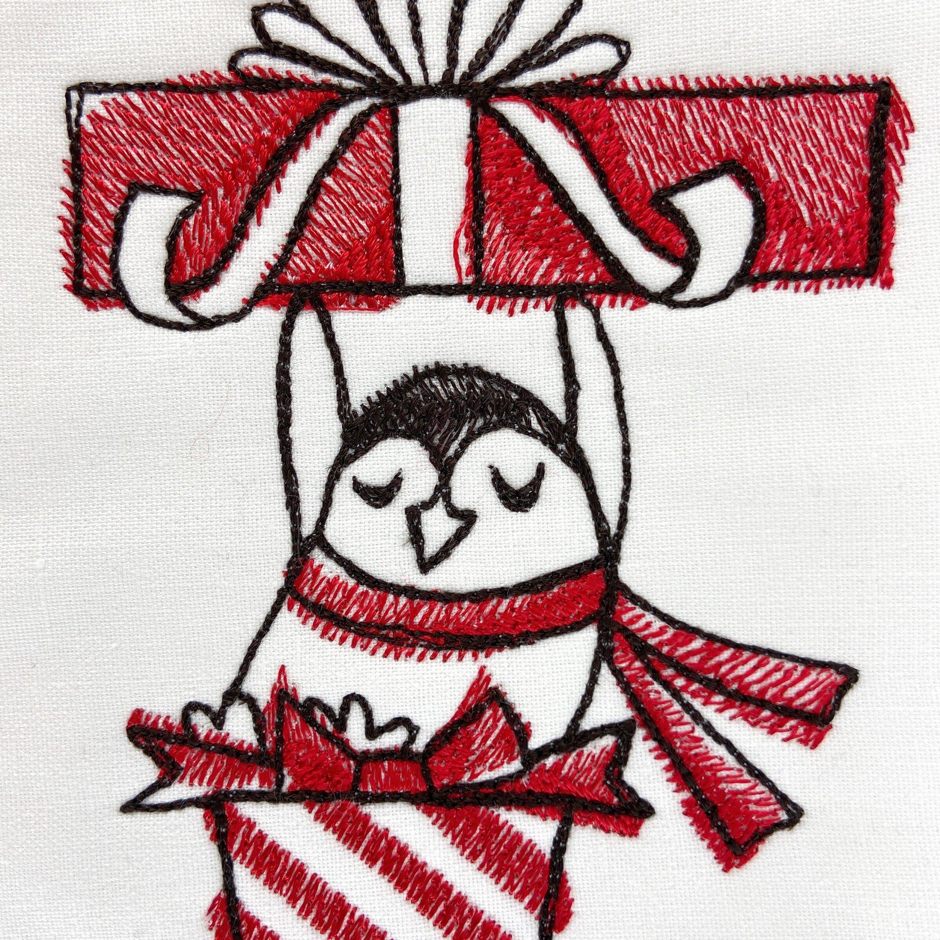 Personalized Christmas Stocking, Embroidered with Bear and Penguin and Your Choice of Name
