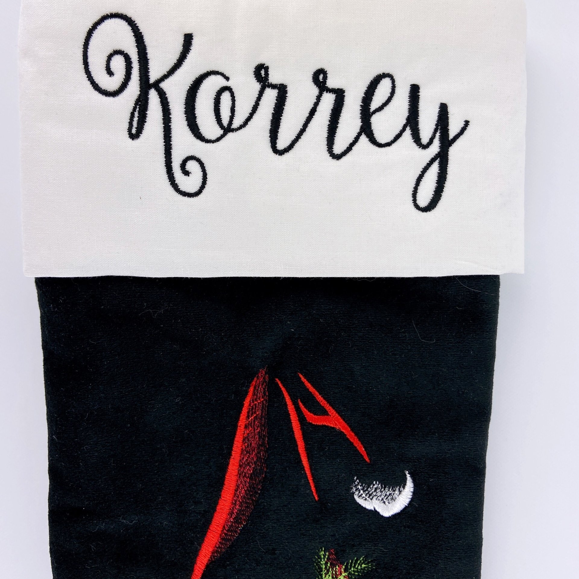 Personalized Christmas Stocking, Embroidered with Gnome in Santa Hat and Your Choice of Name