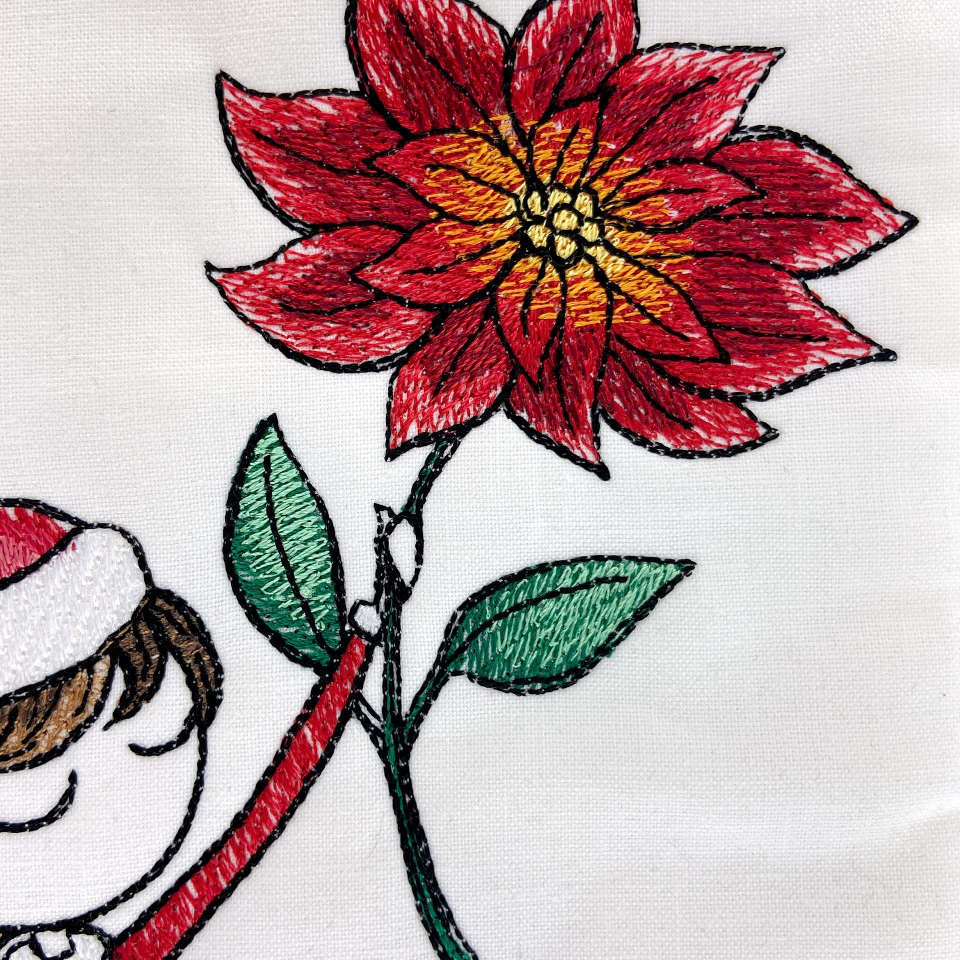 Personalized Embroidered Christmas Stocking, Girl and Poinsettia, Keepsake Family Stocking