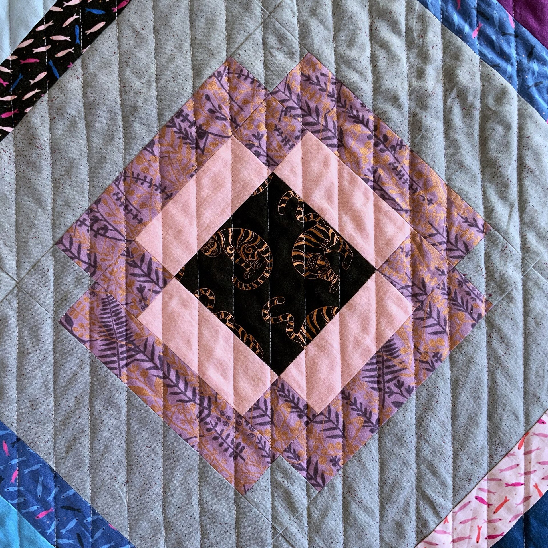 Handmade Quilt, Modern Patchwork, Vibrant Colors, Pinks and Purples, 54 X 63