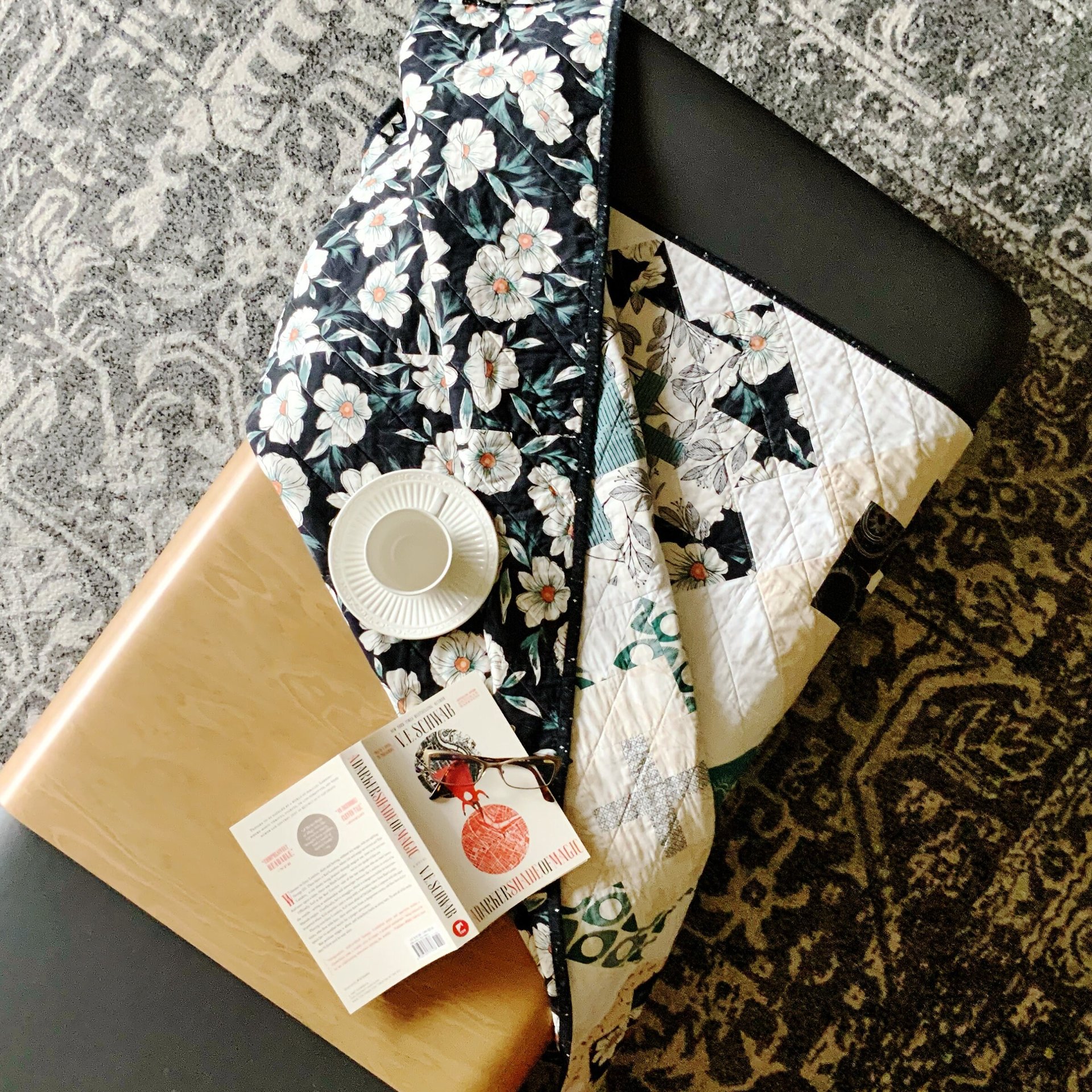 Handmade Modern Quilt and Pillow Set, Nurse's Cross Design, 44 X 58 with Large Matching Square Pillow