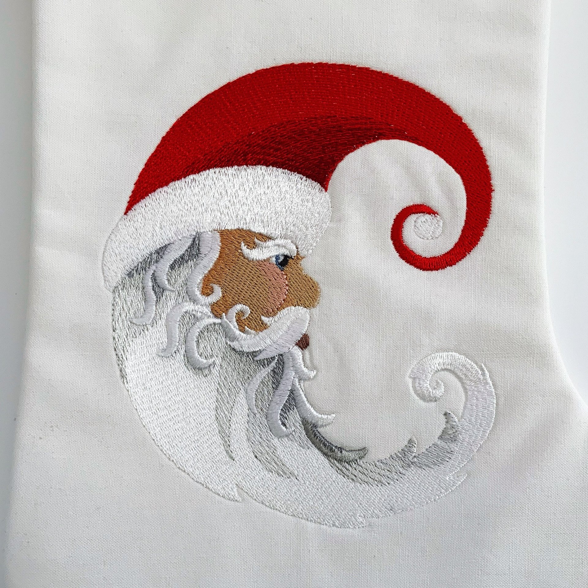 Personalized Christmas Stocking, Embroidered Santa Moon and Star