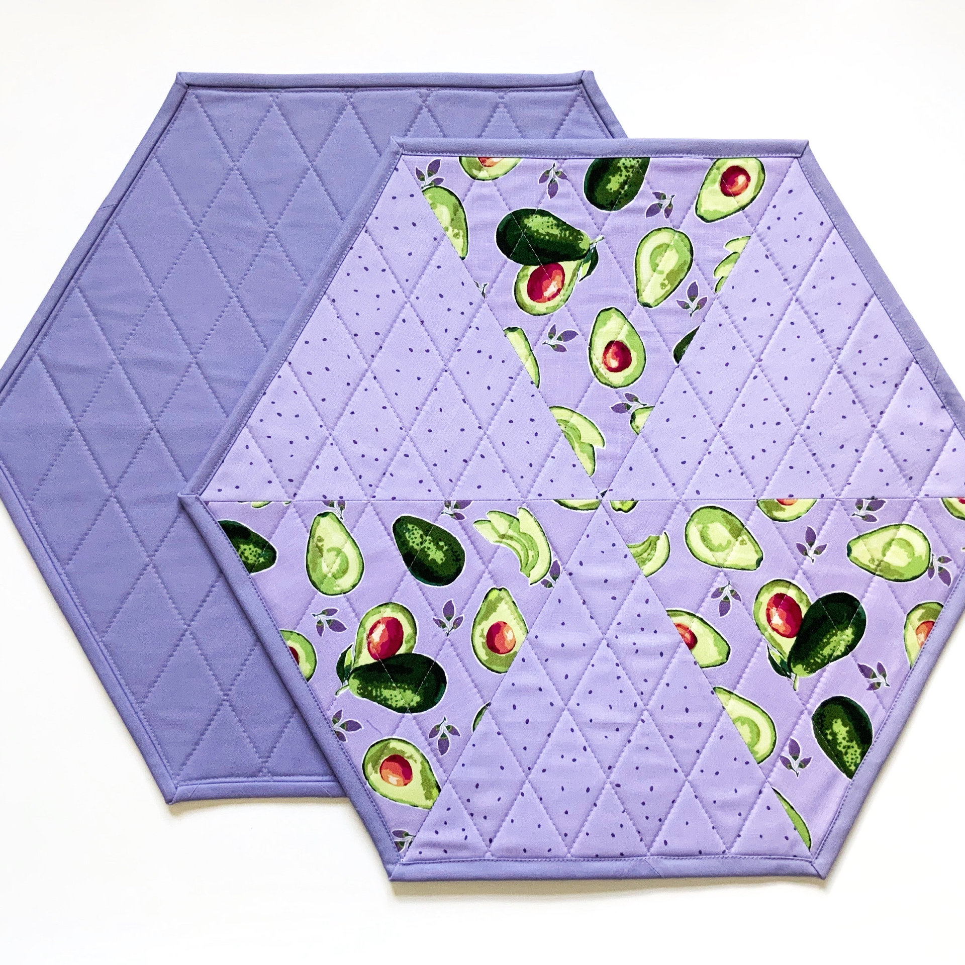Handmade Purple Avocado Placemats, Hexagon Table Mats, Set of Two